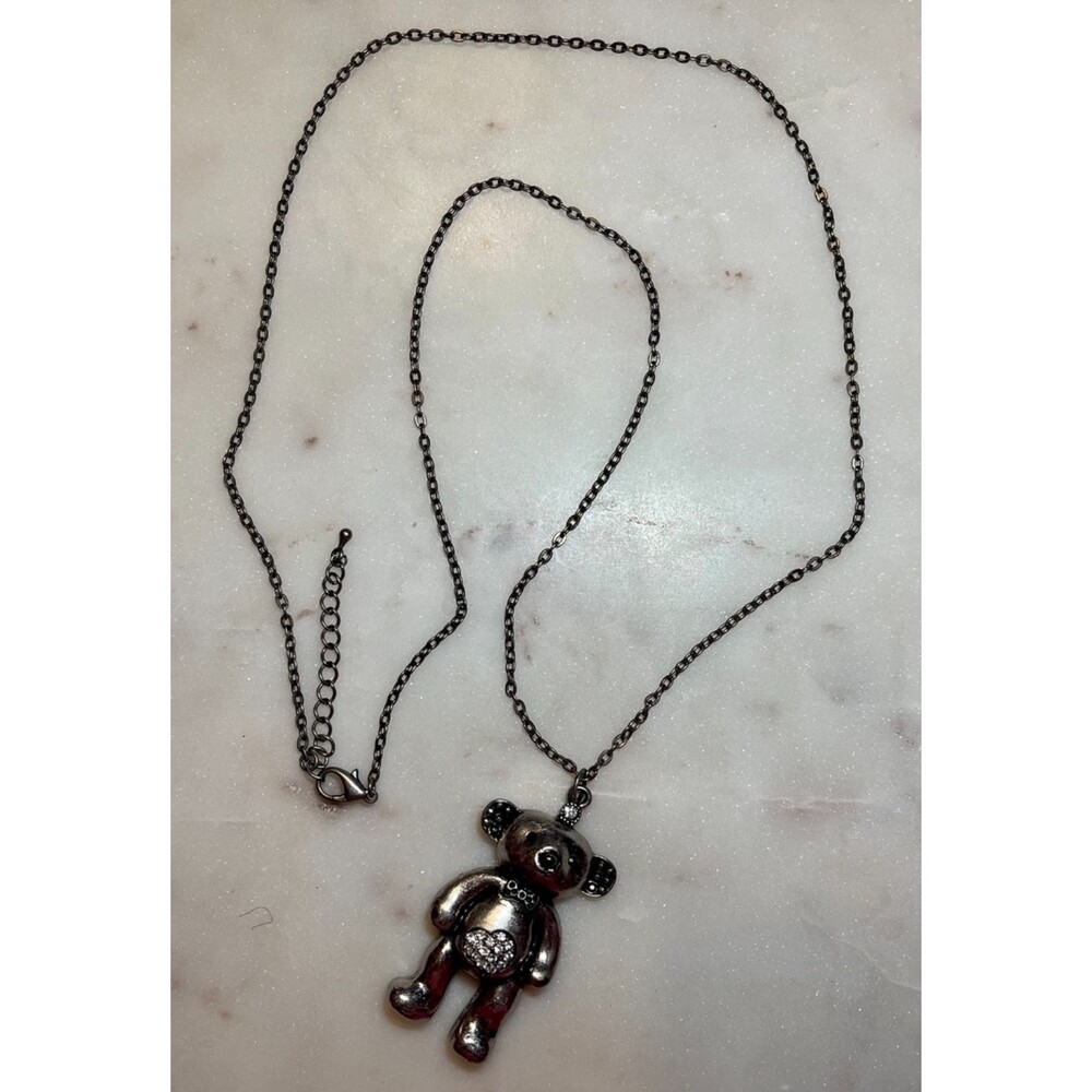 Silver Tone Teddy Bear Necklace